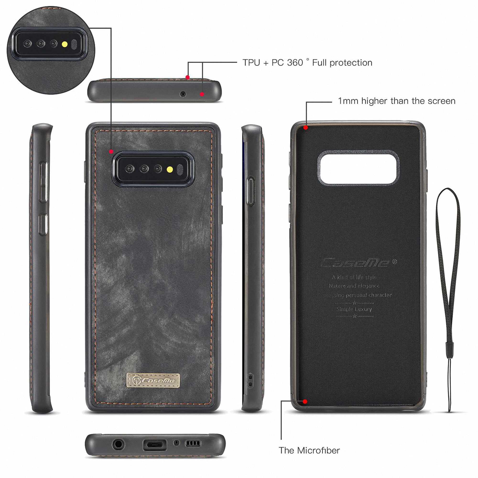 Samsung Galaxy S10 Plus Wallet Case - Dteck Premium Leather Zipper Purse Detachable Magnetic Flip Case S10 Plus Shockproof Cell Phone Case with Credit Card Slots, Black