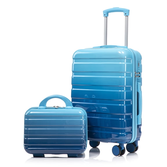 Villeston 14"/20" 2 pcs/set in PC Spinner Wheel Luggage, Carry on Suitcase, With Gradient Color and Combination Lock,Blue