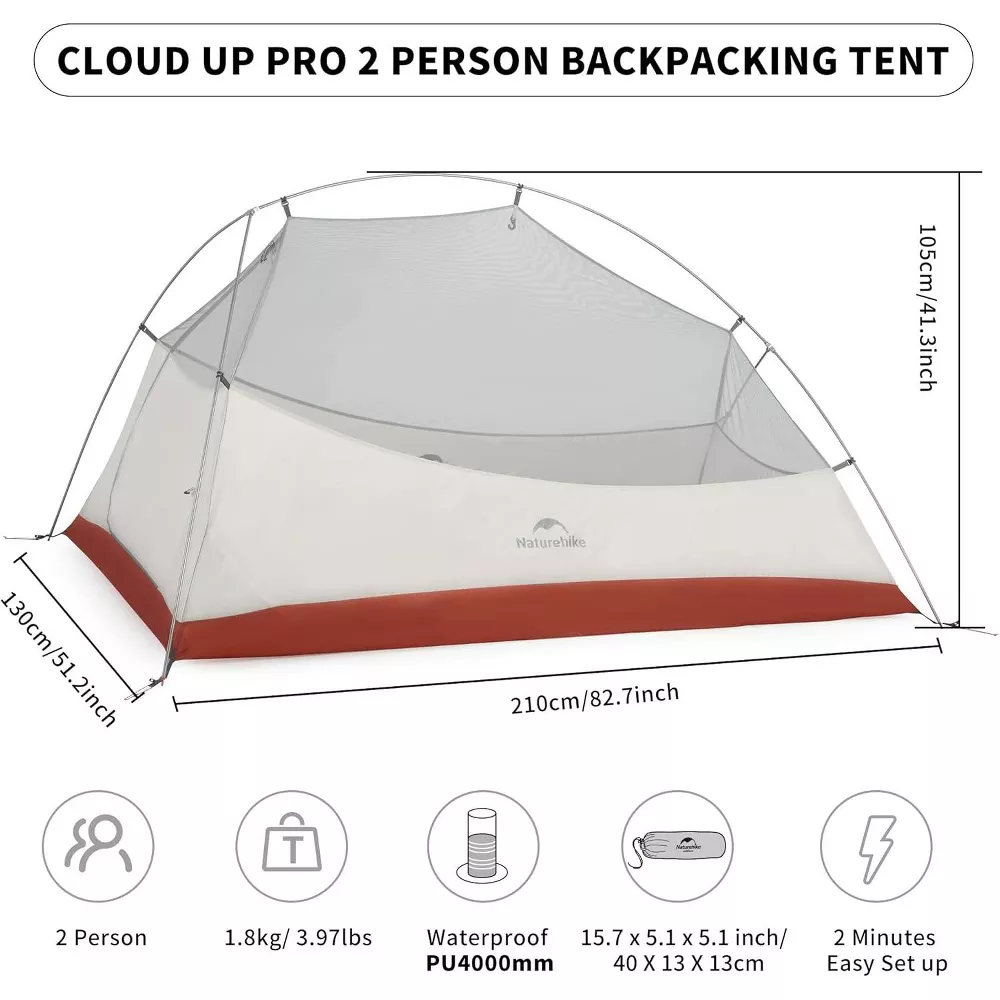 Naturehike 2 Person Tent Lightweight Backpacking Tent with Footprint - Free Standing Ultralight Camping Hiking Backpack Tents, 7.22×5.25ft, Gray