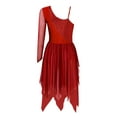 thumbnail image 4 of DPOIS Women Lyrical One Shoulder Flowy Overlay Dress for Stage Performance Burgundy XL, 4 of 7
