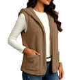 thumbnail image 5 of Hzzrkos Women Casual Loose Solid Color Sleeveless Hooded Button Up Patch Pocket Vest Cardigan Outerwear Jacket Khaki, 5 of 9