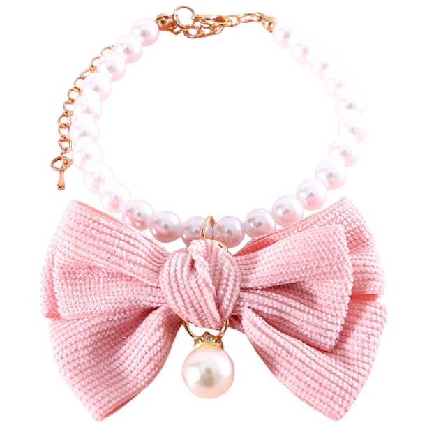 Collar de gato de perla delicado collar de perro Bowknot Collar de cachorro Decoración de perros accesorio