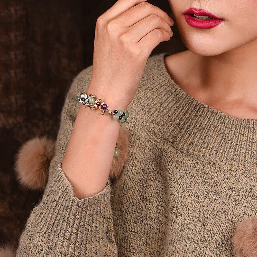Hand Braided Flowers Bracelets Amulet Natural Jade Beads Bracelets Bangle Women