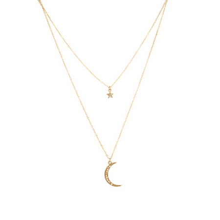 Lux Accessories Pave Star Crescent Moon Galaxy BFF Delicate Best Friends Necklace (2 (Best Friend Tag 2)