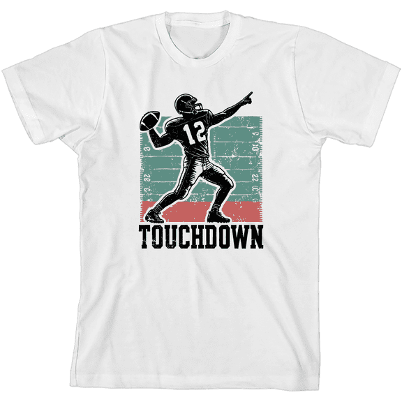 "Touchdown" Football Sports Youth White Crew Neck Short Sleeve Tee-Medium