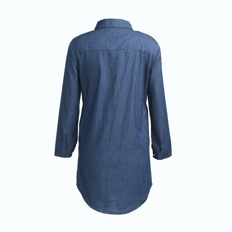 Hirigin Women's Blue Denim Dress, Long Sleeve, Button Closure, Casual Mini  Style - Walmart.com
