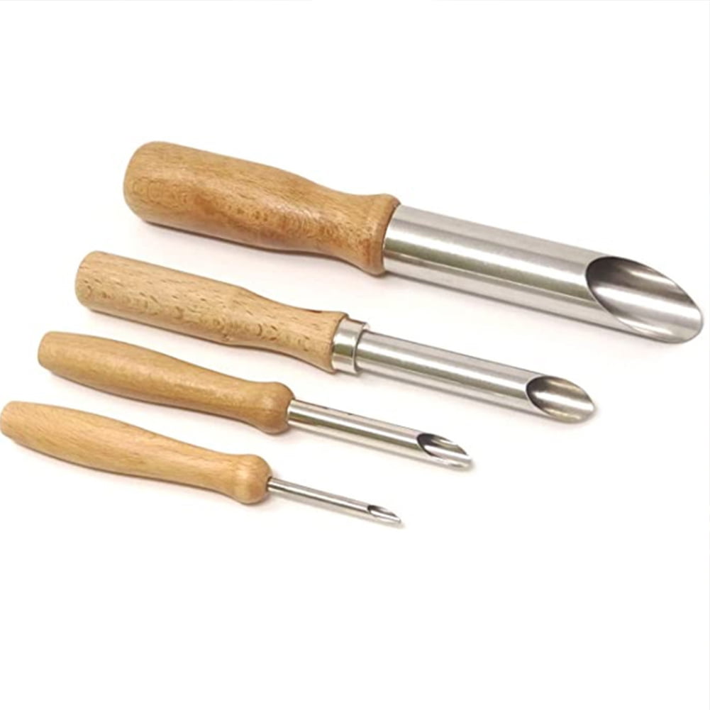 4Pcs Set Wood Handle Stainless Steel Hole Pottery Clay Cutters Carving Tools Semi-Round