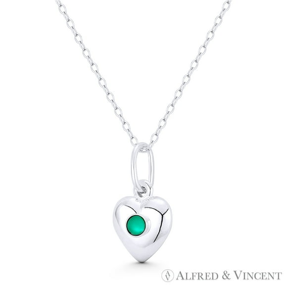 Heart & Green CZ Crystal Love Charm 19x11mm (0.7x0.4in) Pendant & Chain Necklace in .925 Sterling Silver