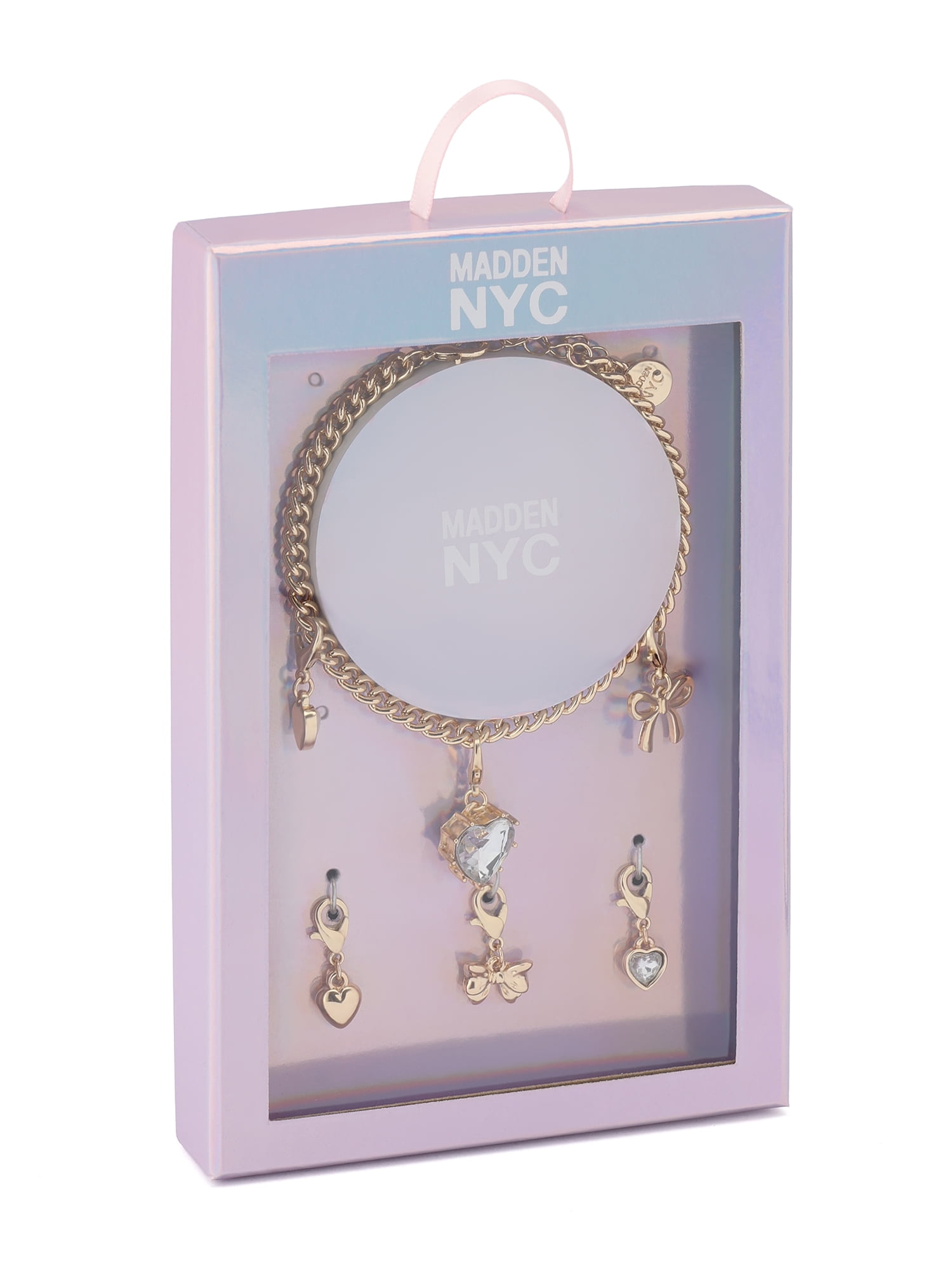 Madden NYC Women's Fashion Gold-Tone Heart Bracelet & 3-Piece Charm Giftable Boxed Jewelry Set