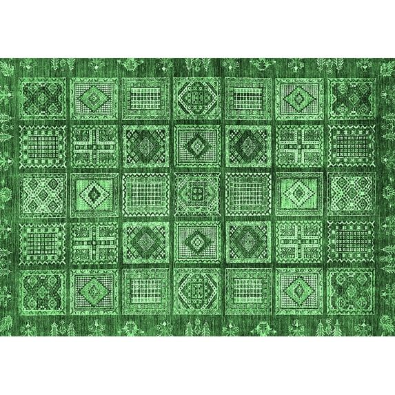 Ahgly Company Indoor Rectangle Abstract Emerald Green Modern Area Rugs, 2' x 5'