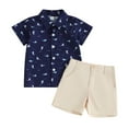 thumbnail image 2 of Douhoow 2Pcs Toddler Boys Summer Shark Outfits Short Sleeve Button Down Dinosaur Flamingo Shirt + Solid Shorts 12M 18M 24M 3T 4T Baby Clothing Set, 2 of 9
