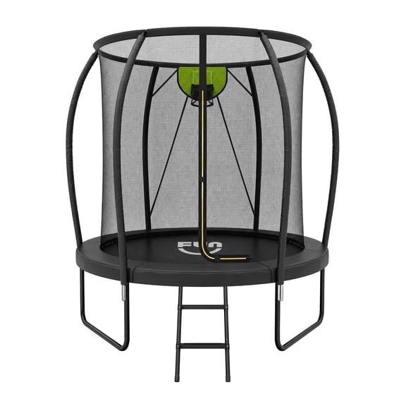 Funseek Trampoline with Basket and Basketball, Light Strip, Large Size and Load-Bearing Capacity, 8FT, Black