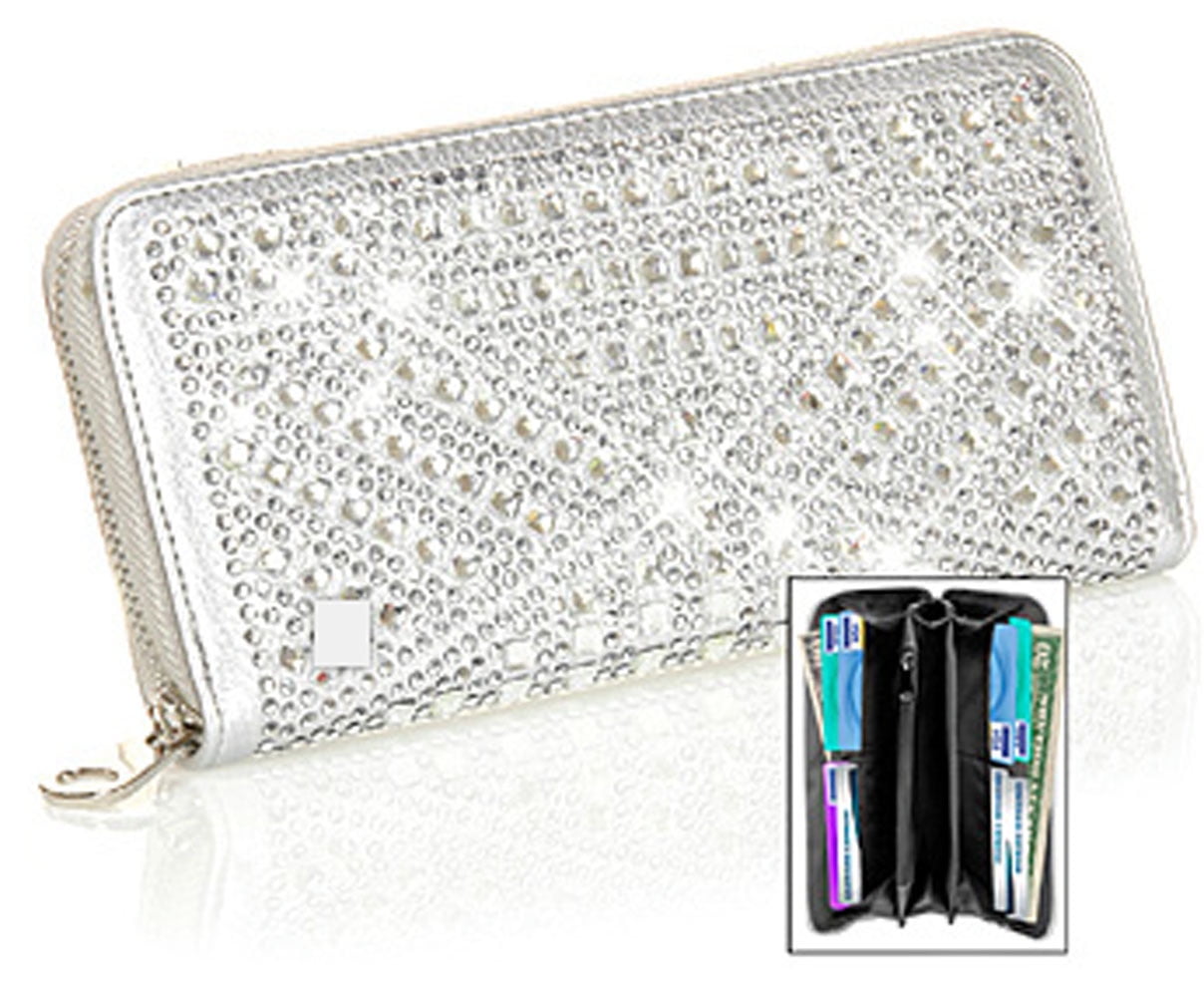 ZzFab Gem Wallet Matching Rhinestone Wallet for Sparkle Purse Silver with Wristlet Strap