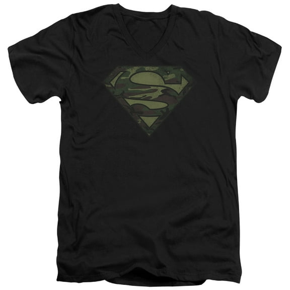 Superman - Camo Logo Distressed - Slim Fit V Neck Shirt - Large