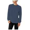 thumbnail image 4 of PEASKJP Solid Color Round Neck Long Sleeve T-Shirt for Men(Navy,S), 4 of 4
