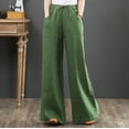 thumbnail image 4 of Pantalones de mujer de algodón y lino artísticos de primavera y verano Pantalones holgados de pierna ancha de talla grande Pantalones de cintura alta Pantalones rectos Pantalones de lino, 4 of 5