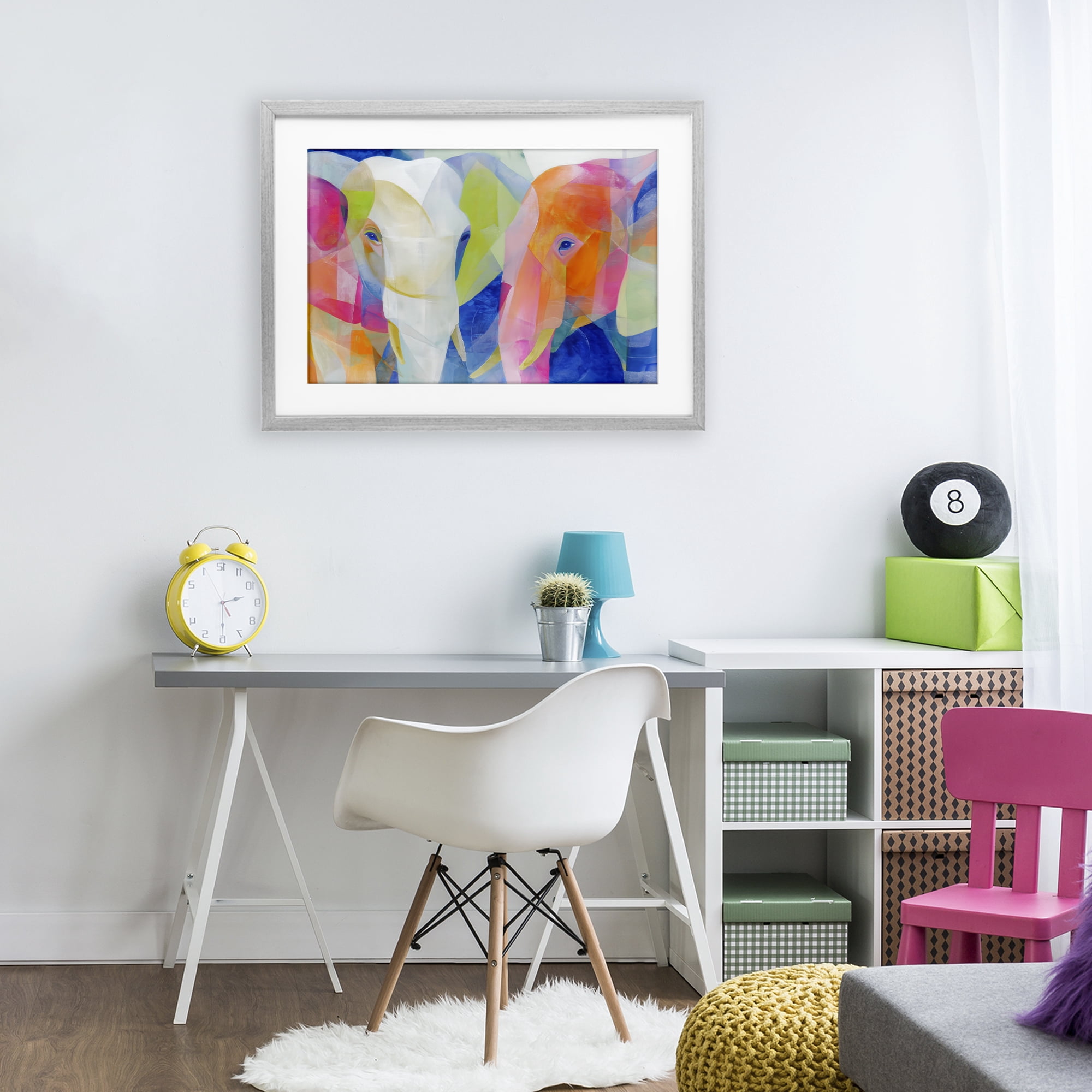 Stupell Industries Two Elephants Geometric Composition Gray Framed Print Under Glass, design by Chromatic Storm Studio