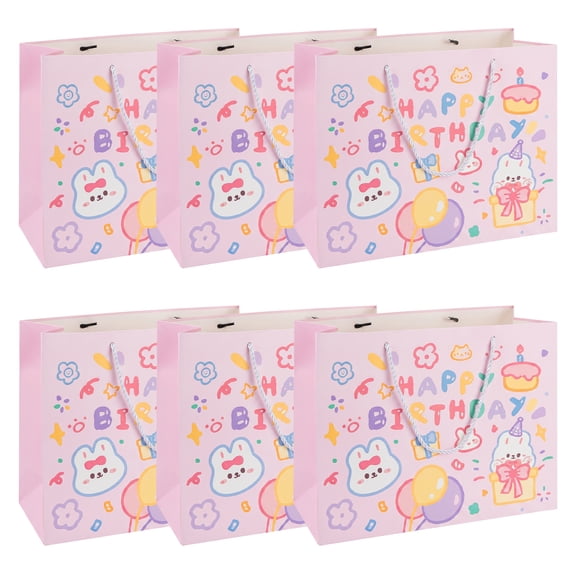 Unique Bargains 6Pcs Vibrant Cartoon Themed Birthday Gift Bags Pink 7.7" x 3.3" x 5.7"