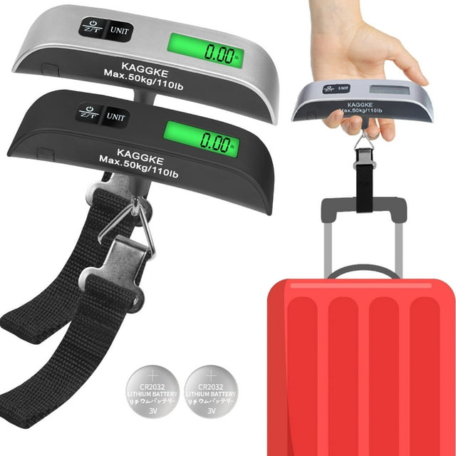 Báscula de equipaje digital KAGGKE, portátil, de viaje, 50 kg/110 libras, paquete de 2