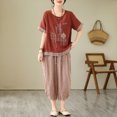 thumbnail image 1 of Conjunto de dos piezas de camiseta y pantalones Harlan informales para mujer con cuadros de cáñamo teñidos con hilo retro de Shot New para verano, 1 of 5