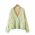 thumbnail image 1 of Women Button Down Sweater Long Sleeve V Neck Floral Print Loose Knit Cardigan, 1 of 6
