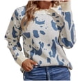 thumbnail image 2 of VgaVtl Chandails à Manches Longues pour Femmes Grande Taille Chandails d'Automne pour Femmes 2025 Imprimé Animal Tricoté Confortable Régulier Chandails Bleus, 2 of 5
