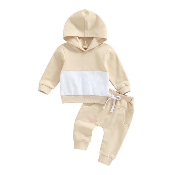 2Pcs Baby Boys Hoodie Tops Pants Set Patchwork Sweatsuit Clothes Fall Winter Outfits