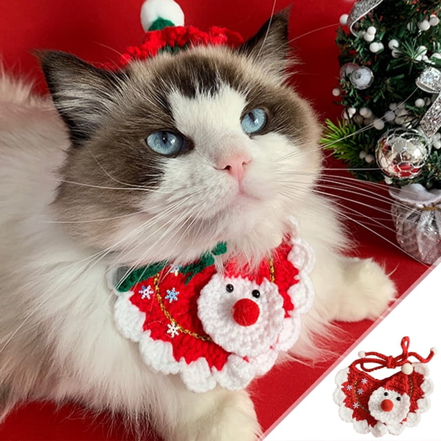 Bufanda navideña para perros y gatos, trajes navideños hechos a mano para perros y gatos, toalla de saliva, accesorios de disfraces para mascotas y fiestas navideñas.