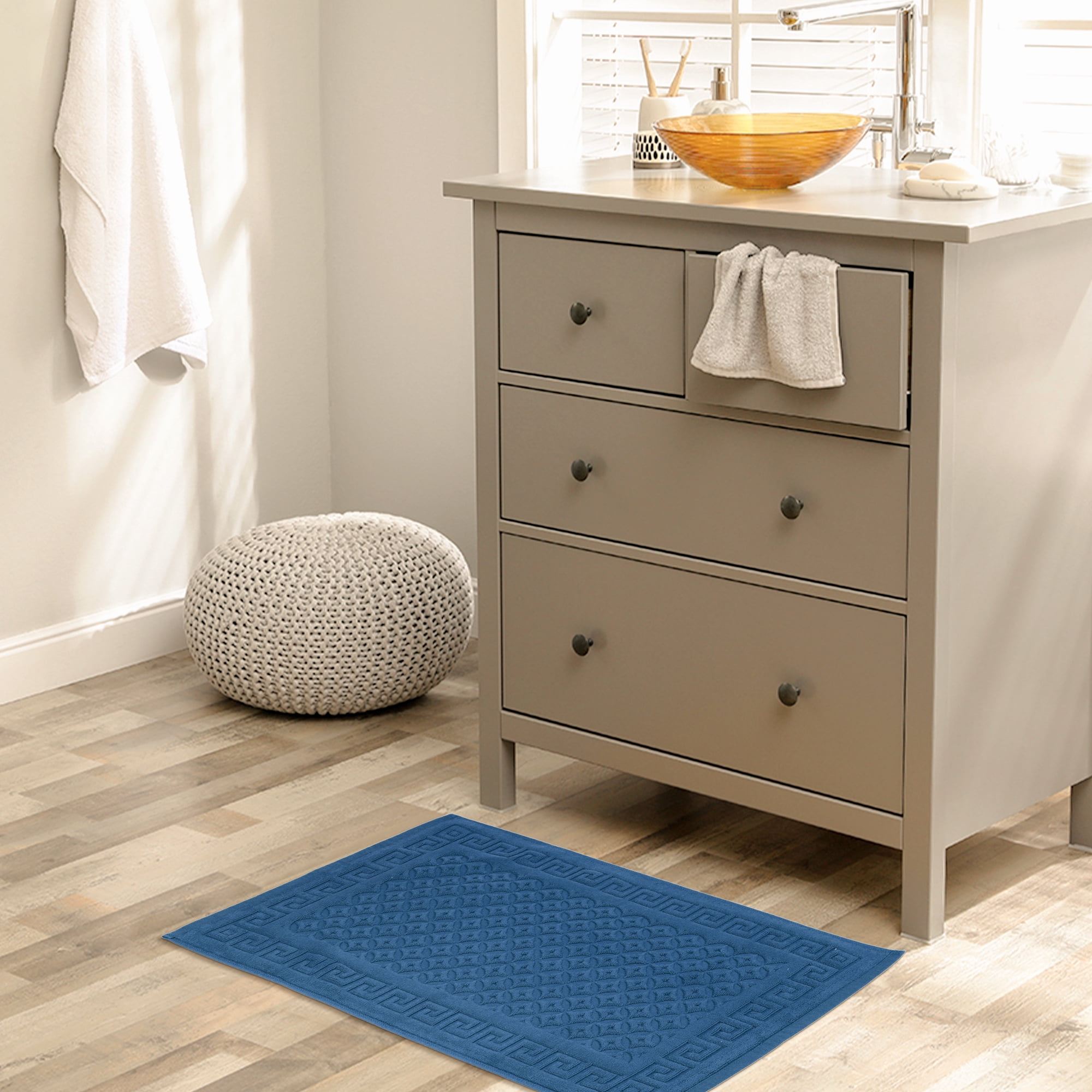 Unique Bargains Cotton Bath Mat Soft Bathroom Rug Absorbent Floor Towel Mats Blue