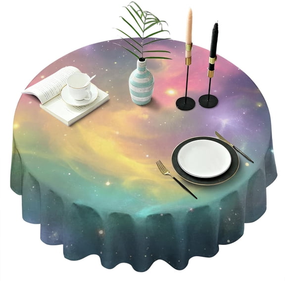 Colorful Tie Dye Nebula Pattern Round Tablecloth 60"x60",Wrinkle Wipeable Table Cloth for Kitchen Dining Room Picnic Patio Party