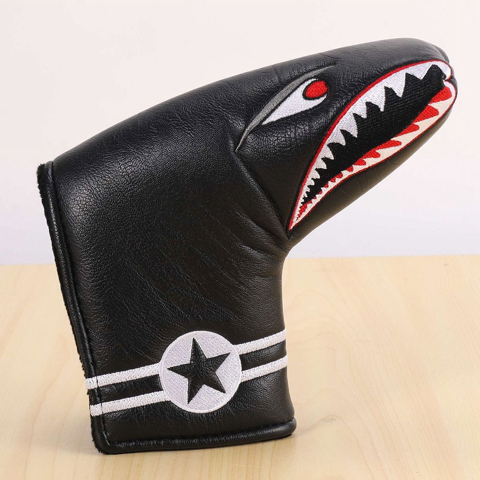 2Pc Black PU Leather with Embroidery Magnet Golf Blade Putter Cover Golf Club Putter Headcover,2 x Golf Putter Headcover,Black