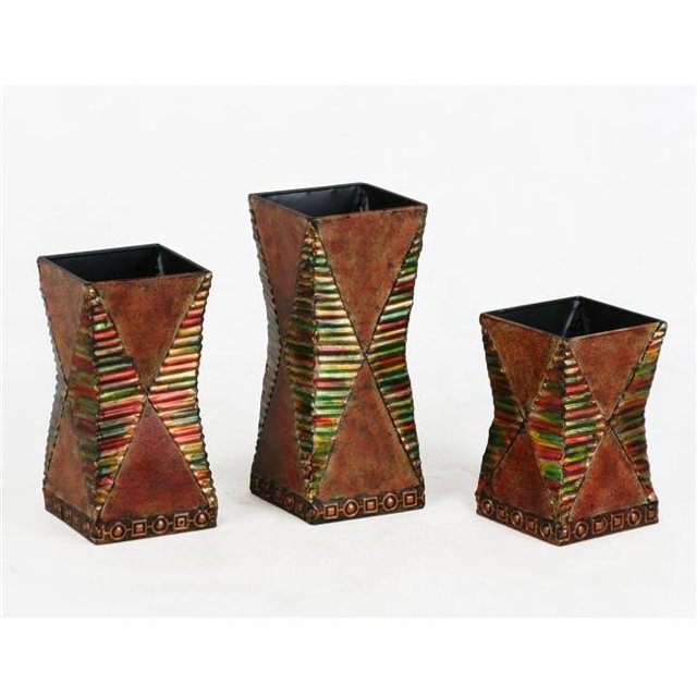 Benzara BM24085 Embellished Concave Shape Vase Reeded Design, Multi Color - 3 Piece