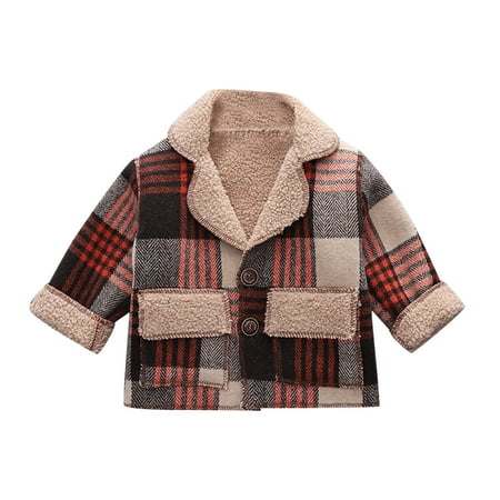 

LBECLEY Toddlers Cot Kids Toddler Baby Boys Girls Flannel Jacket Plaid Long Sleeve Lapel Button Fall Warm Coat Outwear Boy Winter Coat Size 2T Red 80