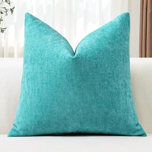 Eryueer Chenille Cushion Covers 40x40 cm Soft Turquoise Decorative Throw Pillow Covers 16x16 Inch Square Cushion Case Solid Pillowcases for Couch Sofa Living Room Bed Home Decor (Turquoise)