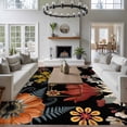 thumbnail image 3 of Bohemia Area Rugs 8'x10', Washable Small Throw Rugs for Living Room Patio, Vintage Boho Floral Flowers Leaves Plants Black Indoor Outdoor Rug Non-Slip Low Pile Carpet Runner Reversible Floor Mats, 3 of 8