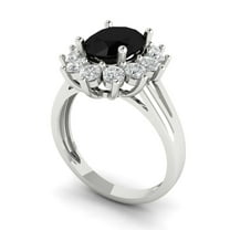 2.72ct oval cut black natural onyx 14k white gold halo Bridal Wedding Engagement Promise Anniversary Ring for Women size 4