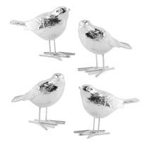 AuldHome Silver Bird Ornaments (Set of 4 Figurines); Little Bird Statuettes