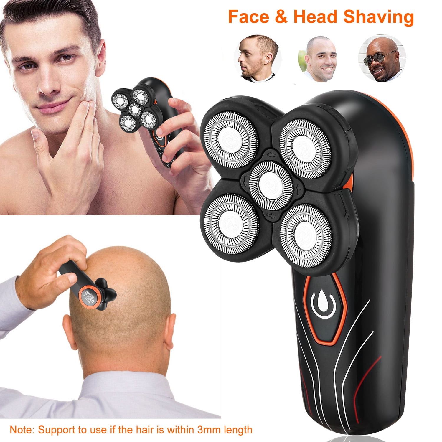 Moclever 4D Electric Shavers for Men, Rechargeable Beard Trimmer IPX7 Waterproof Wet Dry Rotary Shavers with 5 Floating Head, Black