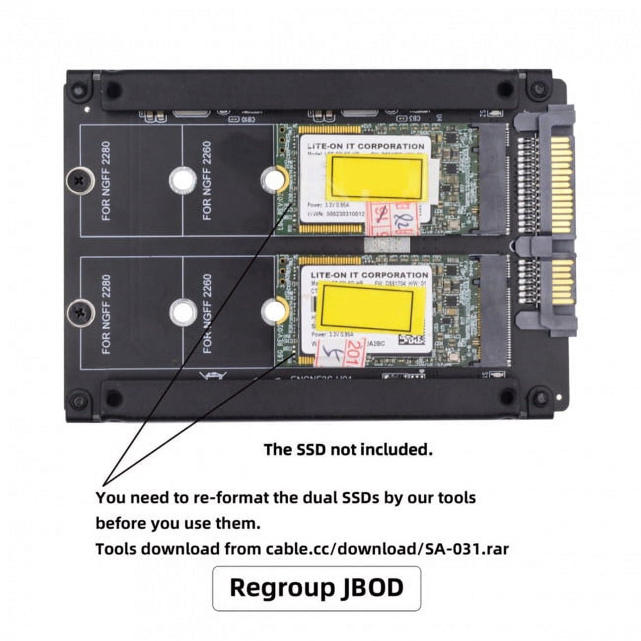 JSER Dual NGFF B+M Key M.2 SSD Card JOBD Raid0 Span Bridge to 2.5inch SATA Combo HDD Disk Drive Enclosure
