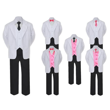 

5-7pc Formal Black White Suit Set Coral Bow Long Tie Vest Boy Baby Sm-20 Teen