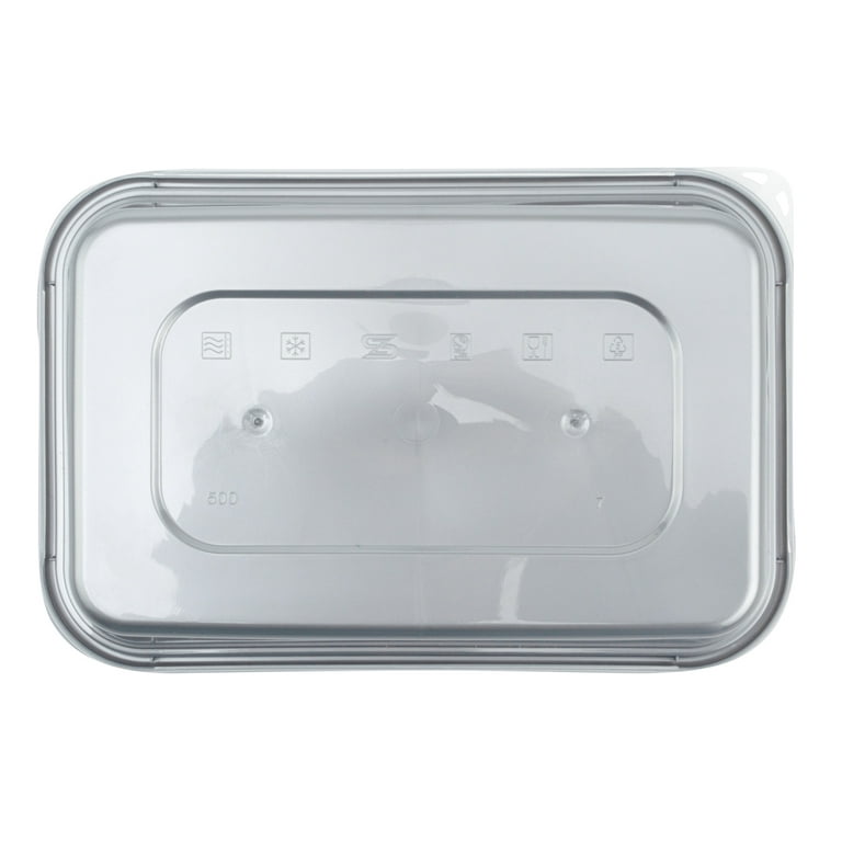 Futura 17 oz Rectangle Silver Plastic Take Out Container - with Clear Lid,  Microwavable - 6 3/4 x 4 1/2 x 2 - 100 count box