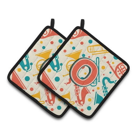 

Letter O Retro Teal Orange Musical Instruments Initial Pair of Pot Holders