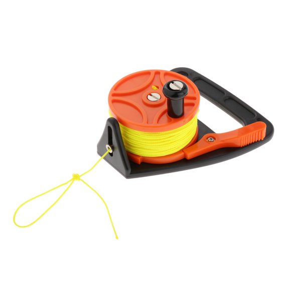 Heavy Duty Scuba Reel Handle Safety Gear Yellow Line Equipment for Wreck Exploration Underwater Diving Snorkeling Kayaking Orange 46 meters