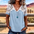 thumbnail image 2 of Oversized Tshirts for Women V Neck Loose Short Sleeve Lace Casual Blouse Summer Clothes for Women, 2 of 4