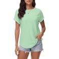 thumbnail image 2 of TSADFHJI Hauts d'Hiver pour Femmes Blouse Décontractée Unie Jacquard à Manches Courtes m Vert, 2 of 6
