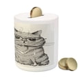 thumbnail image 3 of Modern Piggy Bank, Portrait of Hipster Cat with Extra Wild and Free Typography Humor Illustration, Ceramic Coin Bank Money Box for Cash Saving, 3.6" X 3.2", Pale Grey Dust, by Ambesonne, 3 of 4