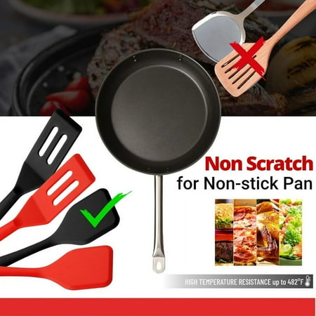 

XIAOGZAHUOP Flexible Mini Silicone Serving Spatula Set - 4pcs Non Stick Heat Resistant Cooking Spatula for Flip Eggs Crepe Steak Pizza - Kitchen Utensil in Red and Black