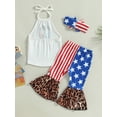 thumbnail image 3 of Independence Day Toddler Baby Girls Suits Tie-Up Halter Neck Tank Tops Stars Stripe Leopard Print Flare Pants Headband 3Pcs Set, 3 of 7