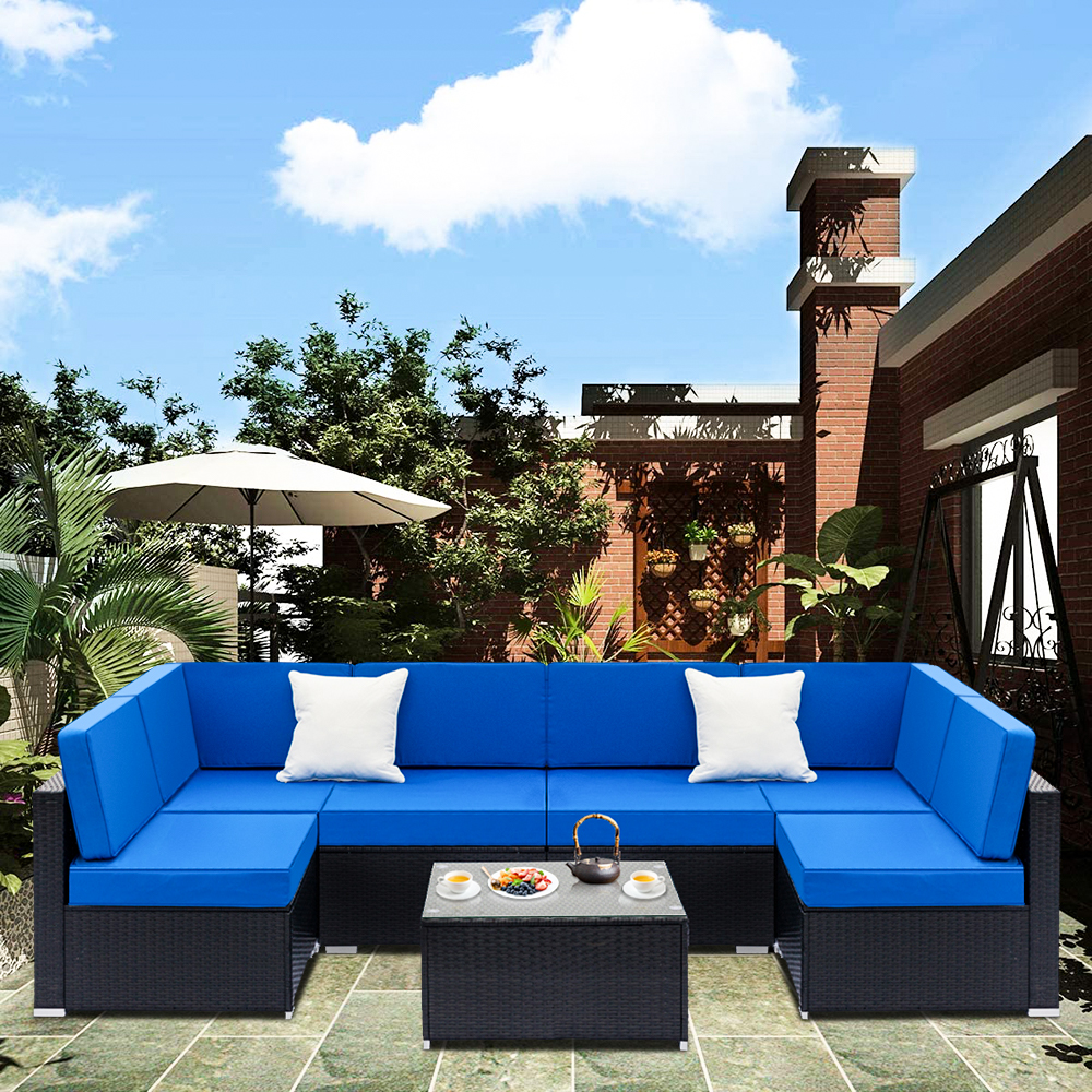 Clearance! Patio Outdoor Furniture Sets, 7 Pieces All-Weather Rattan Sectional Sofa with Tea Table, Cushions & Pillow, PE Rattan Wicker Sofa Couch Conversation Set for Garden Backyard Poolside, B220 - image 2 of 10