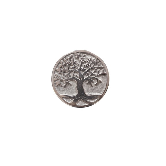 Tree of Life 3.5" Silver Round Aluminum Disc Incense Stick Burner Holder